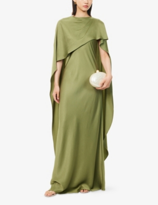 Simkhai Womens Olive Izel Caped Satin Maxi Gown In Green