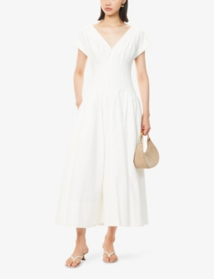 Simkhai Womens White Nina Pleated Cotton-blend Midi Dress In White