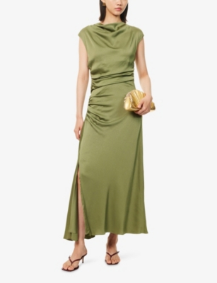 Simkhai Womens Olive Burke Draped Satin Midi Dress In Green