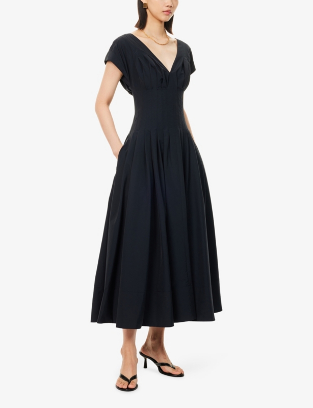 Nina Pleated Cotton-Blend Midi Dress