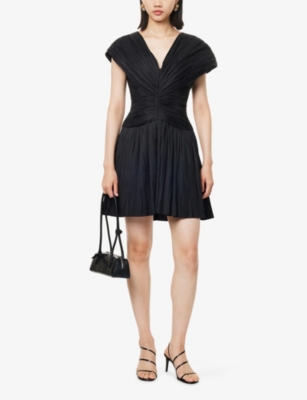 Simkhai Womens Black Avarie Pleated Woven Mini Dress In Black