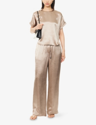 Simkhai Womens Faded Olive Addison Short-sleeve Satin Top In Neutral