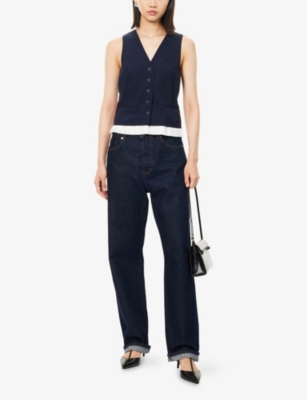 Simkhai Womens Midnight Laiken Pleated Woven Vest In Navy