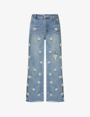 Simkhai Womens Distressed Brickell Jude High-rise Embellished Denim Jeans