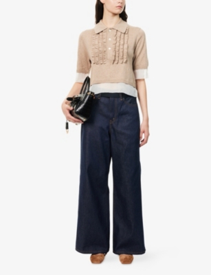 UNDERCOVER: Contrast-Crepe Frilled Wool And Cotton Polo Knit