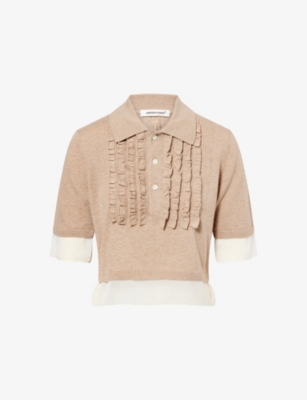 UNDERCOVER: Contrast-Crepe Frilled Wool And Cotton Polo Knit