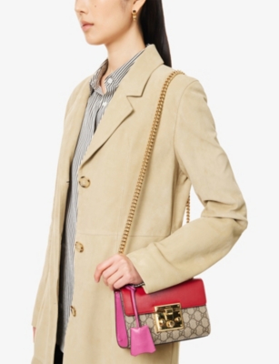 RESELFRIDGES: Pre-Loved Gucci Padlock Leather And Canvas Shoulder Bag