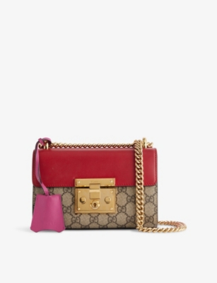 RESELFRIDGES: Pre-Loved Gucci Padlock Leather And Canvas Shoulder Bag