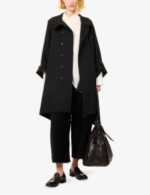 Regulation Yohji Yamamoto Womens Black High Neck Draped Wool Coat In Black
