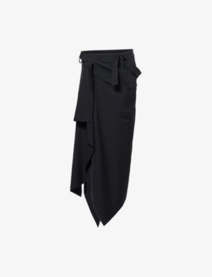 Regulation Yohji Yamamoto Womens Black Two-way Suspender Wool Midi Skirt