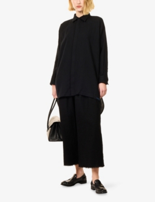 Regulation Yohji Yamamoto Womens Black Double Placket Wool Blouse In Black