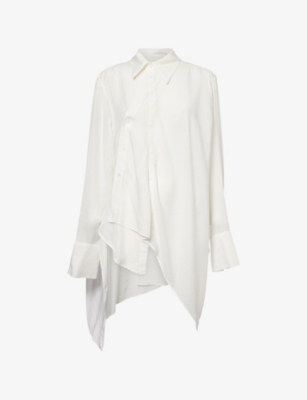 Regulation Yohji Yamamoto Womens White Unbalance Draped Woven Blouse