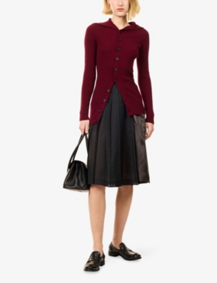 Regulation Yohji Yamamoto Womens Red Ribbed High Neck Cashmere-blend Knitted Cardigan In Burgundy