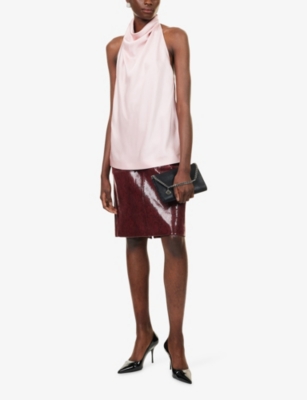 Stella Mccartney Womens Petal Rose Halterneck Draped Satin Top In Pink