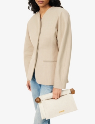 Jacquemus Womens The Rond Carré Cotton-linen Clutch Bag Light Greige