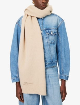 Jacquemus Womens Beige Tailleur Brand-embroidery Wool And Cashmere Scarf In Neutral