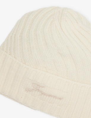 Jacquemus Womens Off-white Tourni Ribbed Cashmere And Wool Beanie In White