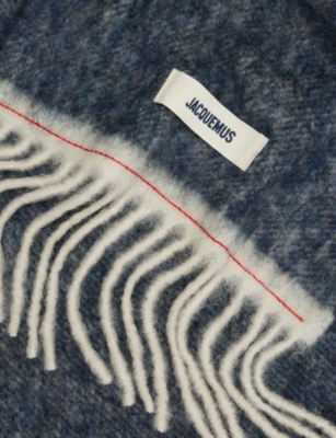 Jacquemus Womens Navy/white Stripe Carro Fringed Wool-blend Scarf In Multi
