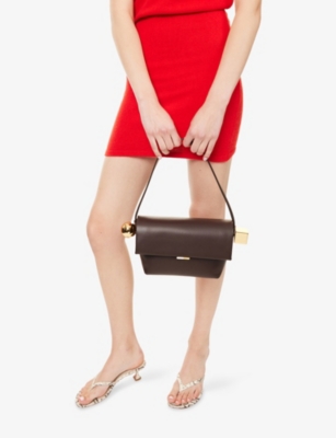 Jacquemus Womens Midnight Brown The Rond Carré Leather Shoulder Bag In Brown