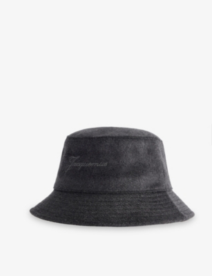 Jacquemus Womens Dark Grey Le Bob Embroidered-logo Wool Bucket Hat In Gray