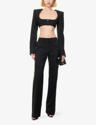 Nensi Dojaka Womens Black Cropped Wool-blend Blazer In Black