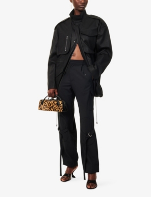 Nensi Dojaka Womens Black Cargo Elasticated-cuffs Stretch-woven Trousers In Black