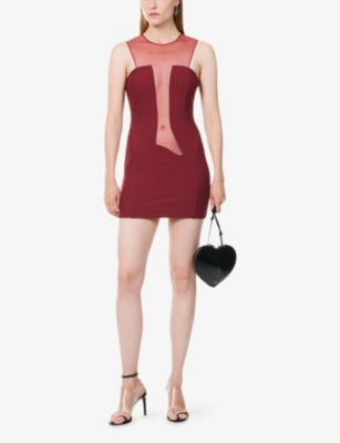 Nensi Dojaka Womens Burgundy Sleeveless Mesh-panels Stretch-woven Mini Dress In Red