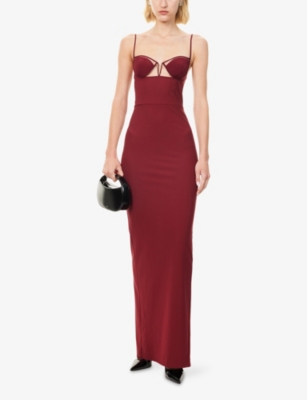 Nensi Dojaka Womens Burgundy V-wire Bra Woven Maxi Dress In Burgundy