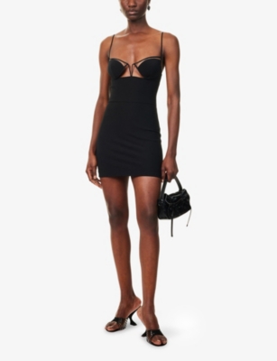 Nensi Dojaka Womens Black Bra Shoulder-straps Stretch-woven Mini Dress In Black