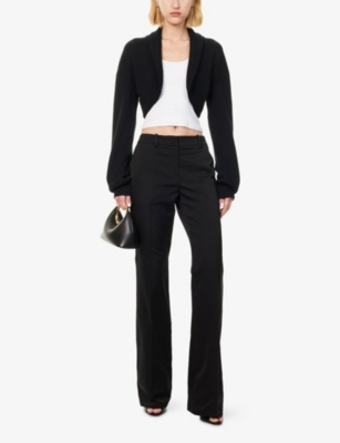 Nensi Dojaka Womens Black Crop Ribbed Open Wool-knit Cardigan In Black