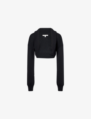 Nensi Dojaka Womens Black Crop Ribbed Open Wool-knit Cardigan In Black