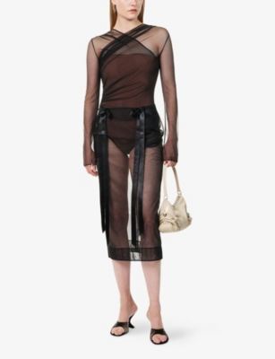Nensi Dojaka Womens Black Brown Draped Long-sleeves Stretch-wove Bodysuit In Brown