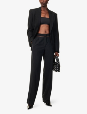 Nensi Dojaka Womens Black Mesh-panel Straight-leg Stretch-woven Trousers In Black