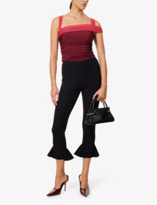 Nensi Dojaka Womens Burgundy Fuchsia Ruched Mesh-shoulder-straps Woven Bodysuit In Red