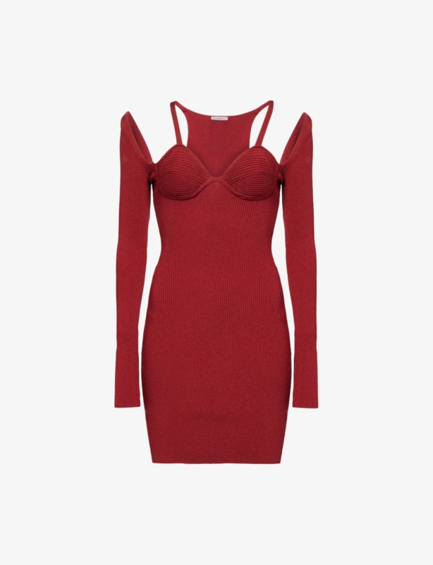 Cut-Out Long-Sleeves Knitted Mini Dress