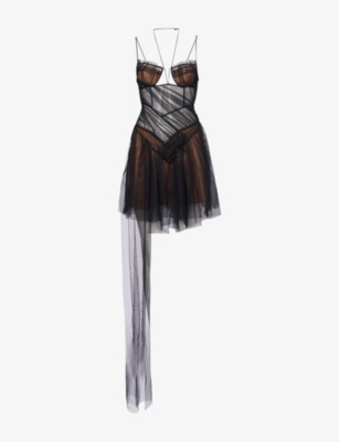 Nensi Dojaka Womens Black Shoulder-straps Bra Woven Mini Dress