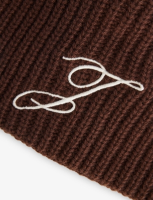 Jacquemus Mens Dark Brown Espiral Ribbed Wool Beanie In Brown