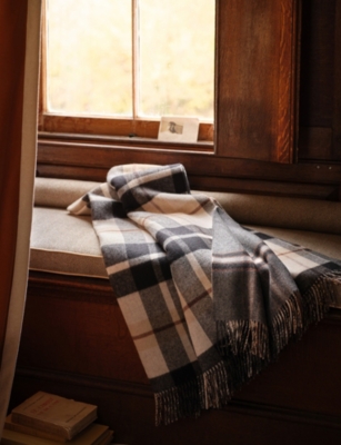 JOHNSTONS OF ELGIN: Checked Double-Faced Wool Throw 190cm x 140cm