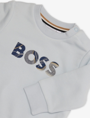 Hugo Boss Pale Blue Crewneck Embroidered-logo Cotton-blend Sweatshirt 6 Months - 3 In White