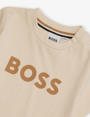 Hugo Boss Sand Crewneck Logo-print Cotton T-shirt 6 Months - 3 In Neutral