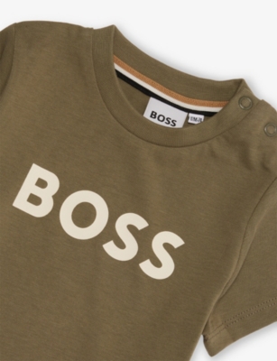 Hugo Boss Green Crewneck Logo-print Cotton T-shirt 6 Months - 3 Year In Green