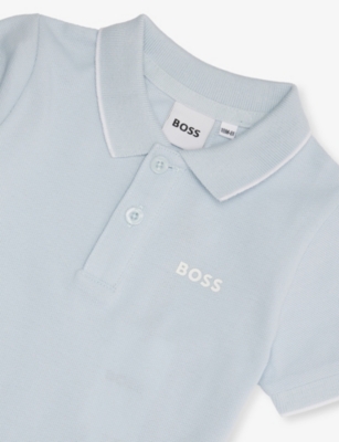 Hugo Boss Pale Blue Brand-print Short-sleeves Cotton-piqué Polo Shirt 6 Months-3 Year In Blue