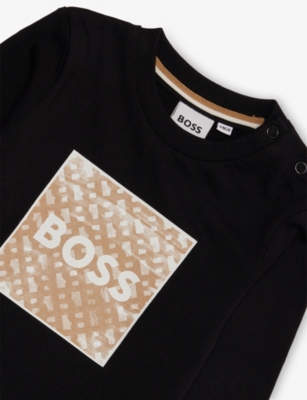 Hugo Boss Black Crewneck Logo-print Cotton-jersey Sweatshirt 6 Months - 3 In Black