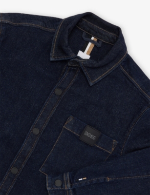 Hugo Boss Raw Denim Logo-embroidery Denim Shirt 4-1 In Blue