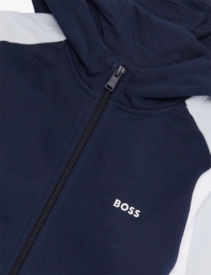 BOSS: Contrast-Panels Hooded Cotton-Blend Cardigan 4-16 Years