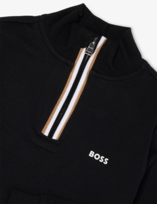 Hugo Boss Black Log-print Striped Cotton-jersey Sweatshirt 4 - 16 In Black