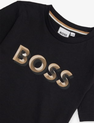 Hugo Boss Black Brand-print Short-sleeves Cotton-jersey T-shirt In Black