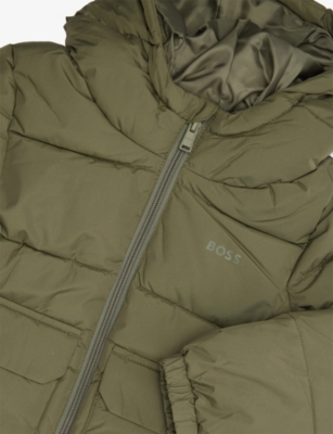Hugo Boss Green Hooded Padded Shell Jacket In Green