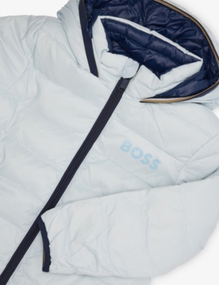 Hugo Boss Pale Blue Reversible Logo-print Shell Puffer Coat 4-16 In Multi