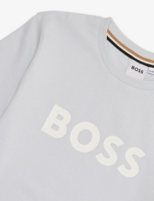 Hugo Boss Pale Blue Logo-print Cotton-jersey T-shirt 4-16 In Gray